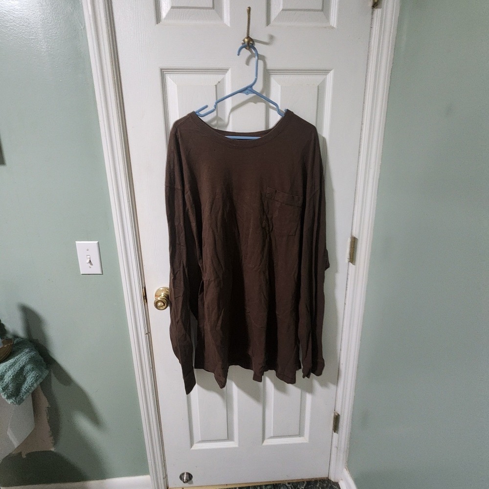 RedHead Mens 4XL Tall Brown Long Sleeve Pocket outdoorsy T-Shirt Cotton Tee